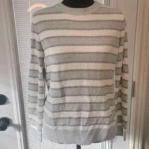 Barefoot Dreams Cozy Chic Lite Lurex Stripe Pullover Ocean Multi Women Small NWT
